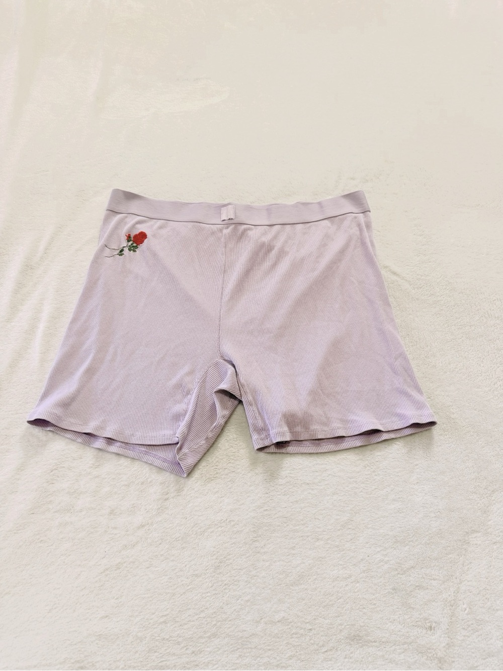 Bobbi Brown Light Purple Ribbed Bike Shorts with Rose Embroidery